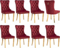 Luxury Upholstered Dining Chairs Set of 8, Red Kitchen Chair with Golden Metal Legs, Velvet Tufted Back Dining Chair, Sillas de Comedor, Modern Kitchen & Dining Room Chairs (Burgundy, 8 Pcs)