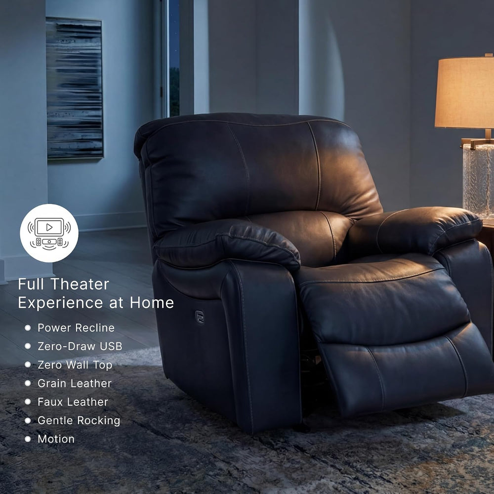 Signature Design by Ashley Leather Power Rocker Recliner Chair, Ocean Blue