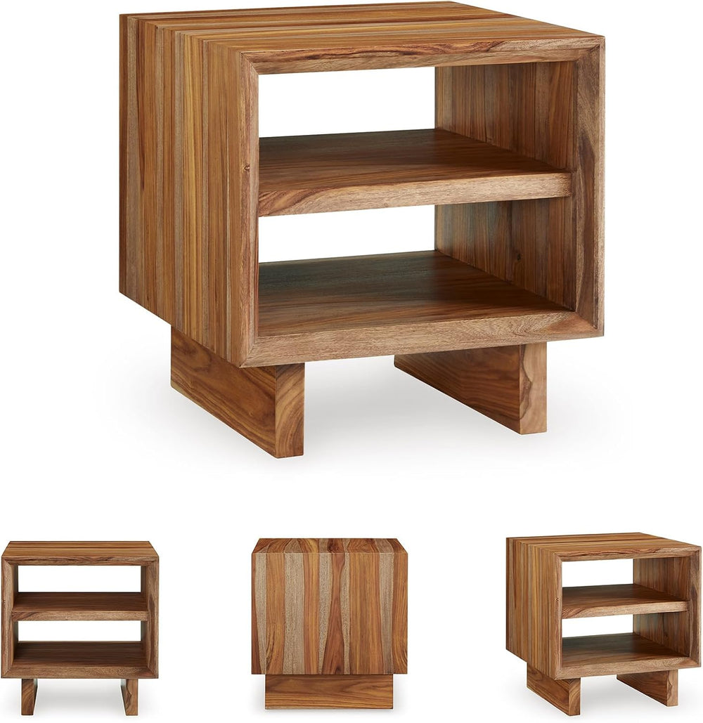 Signature Design by Ashley Dressonni Rustic End Table with 2 Open Shelves, Li...