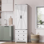 IDEALHOUSE Farmhouse Kitchen Pantry Cabinet - 72" Tall Large Wood Kitchen Storage Cabinets with Adjustable Shelves & 2 Barn Doors & 3 Drawer, Versatile Storage for Dining Room, Bathroom, Living Room