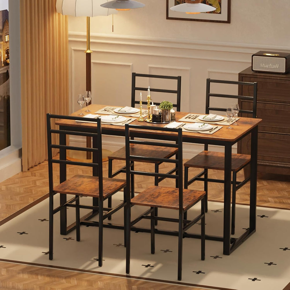 Kitchen Dining Table Set for 4, 5-Piece Kitchen Table and Chairs, Base Reinfo...