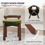 HEAH-YO Wood Vanity Chair with Back, Velvet Upholstered Small Ottoman Footstool, Mid-Century Modern Makeup Chair with Solid Wood Legs for Makeup Room Bedroom Living Room, Green