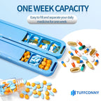 Weekly Pill Organizer - Travel Medicine Organizer, Pill Boxes and Organizer 2 Times a Day, 7 Day Pretty Pill Case, Pill Holder for Vitamins, Medicines and Tablets (Turquoise Blue)