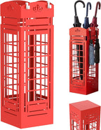 Square Metal Umbrella Holder, Square Free Standing Umbrella Rack Decorative Umbrella Holder Hollow Cutout Pattern Design for Umbrella Cane Entryway Home Office 19.49" X 6.1" X 6.1"(Red hollowed out)