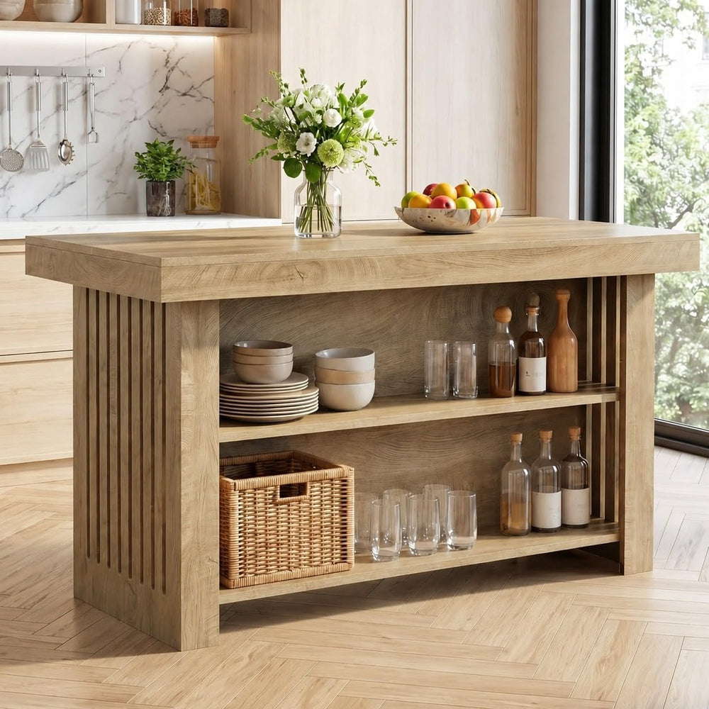 Tribesigns Kitchen Island with Storage, Wooden Farmhouse Island Table | 63 In...