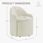 Upholstered Dining Chairs with Casters, No Assembly Modern Dining Room Chairs Accent Vanity Chair with 5 Wheels & Round Backrest for Bedroom, Living Room, Dressing, Linen Fabric, Set of 1