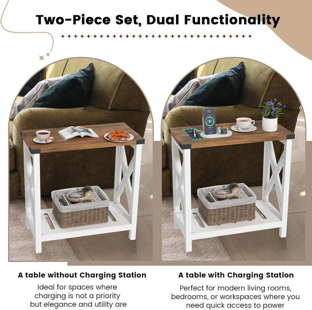 Hadulcet Farmhouse End Tables Living Room Set of 2, Narrow Side Table with Ch...