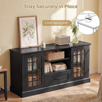 Giantex Farmhouse TV Stand for 65/70 Inch TV, Tall Entertainment Center with Storage Cabinets, Glass Doors, Drawer, Removable Shelves, Media TV Console Table for Living Room, Bedroom (Black)