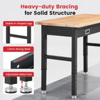 Work Bench for Garage 48 x 24 Inch Adjustable Height Workbenches with Drawers Heavy Duty Rubberwood Tabletop Work Table with Pegboard, Power Outlets for Office Home Commercial