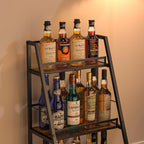 3-Tier Liquor Stand for Home Bar, Stepped Wine Rack Freestanding Floor for Liquor Whiskey Wine, Versatile Corner Wine Bottle Display Stand with Fences, Vintage Brown, Safe Height for Kids & Pets
