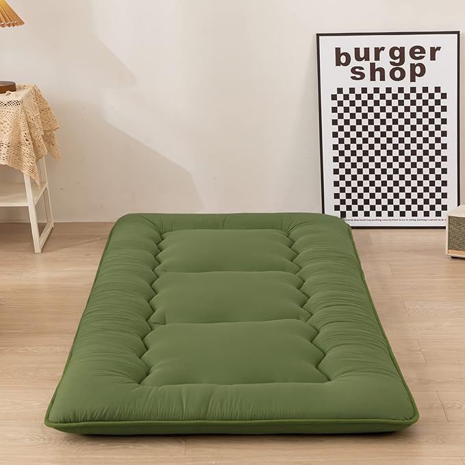MAXYOYO Japanese Floor Mattress Futon Mattress, 4" Thicken Tatami Mat Sleeping Pad Foldable Roll Up Mat Boys Girls Dormitory Pad Kids Floor Lounger Pillow Bed, Charcoal Grey, Queen Size