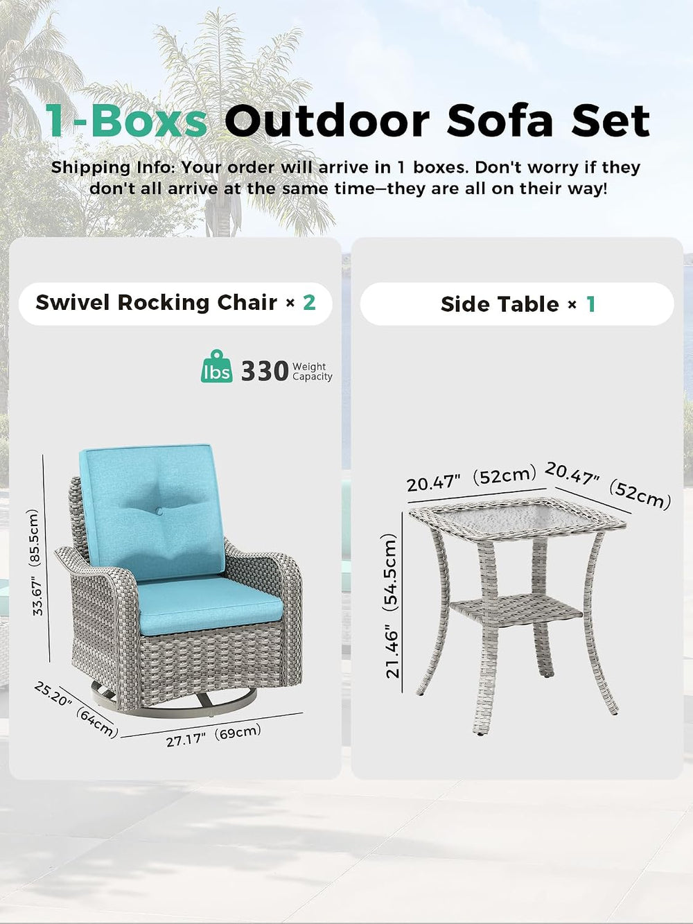 3 Piece Outdoor Patio Furniture Set,High Back Wicker Swivel Rocker Patio Chai...