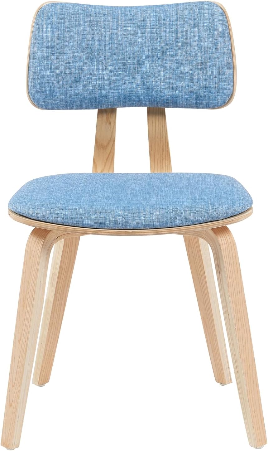 Armen Living Jaguar Mid-Century Dining Chair with Light Blue Fabric Upholster...
