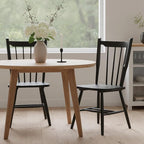 HNY Black Windsor Dining Chairs Set of 2, Farmhouse Wooden Kitchen Chairs with Spindle Back, Mid Century Modern Armless Kitchen Side Chair for Dining Living Room Restaurant