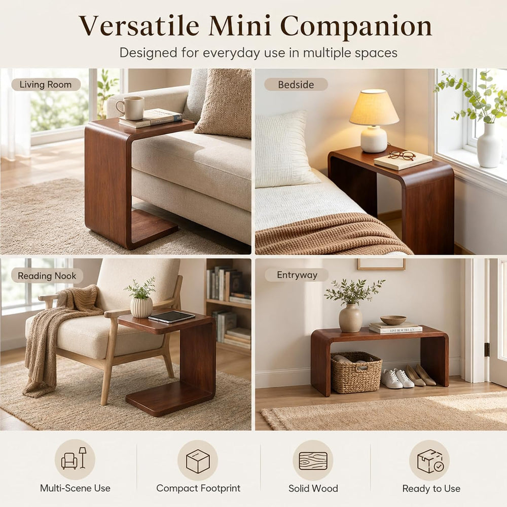 C Shaped End Table for Couch, Slide-Under Side Table for Couch for Living Roo...