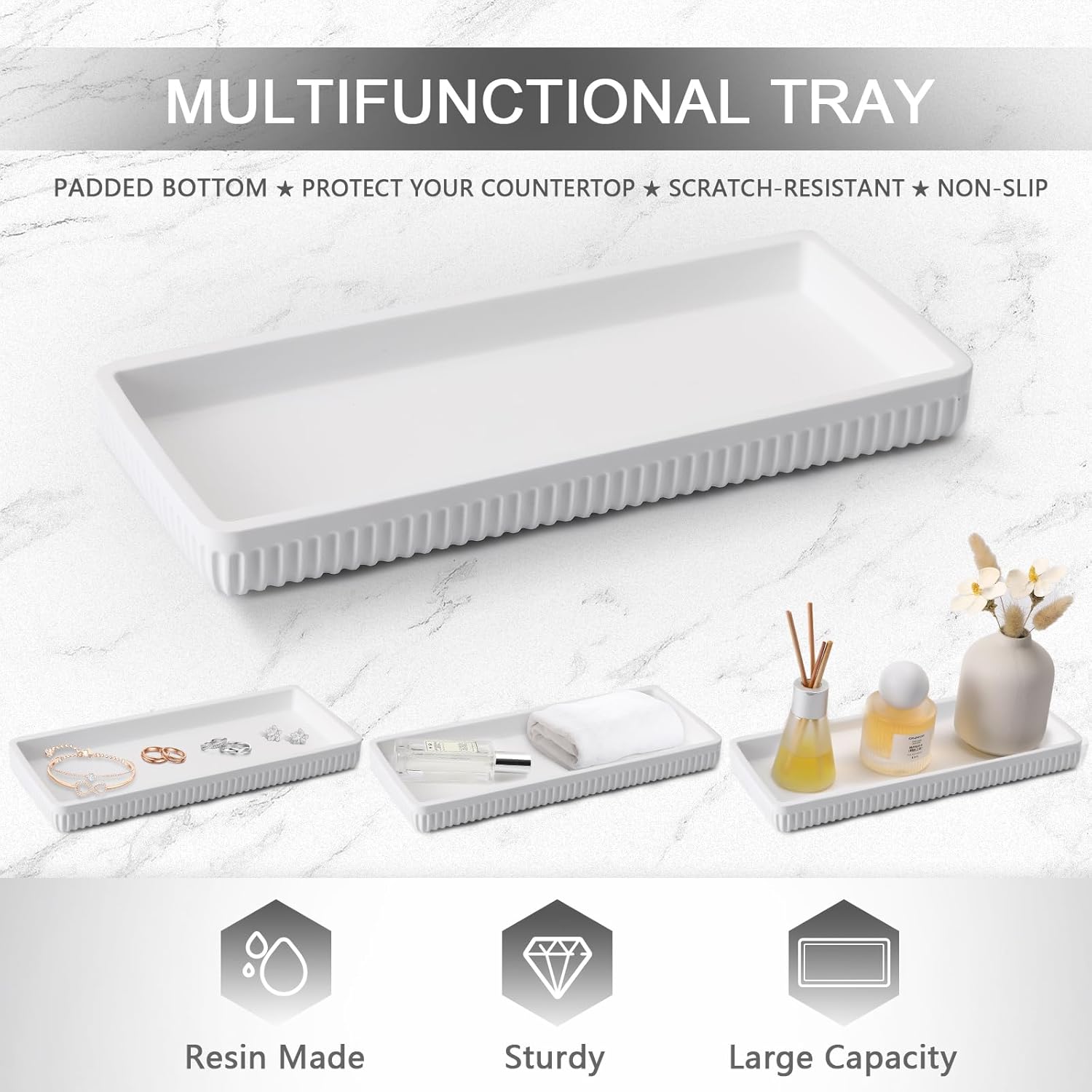 Resin Bathroom Toothbrush Holder Set, Matte White Bathroom Accessories Set 4 Pcs, Bathroom Tumbler Cup Tooth Brushing Cup Set with Tray, for Sink Countertop Modern Home Decor