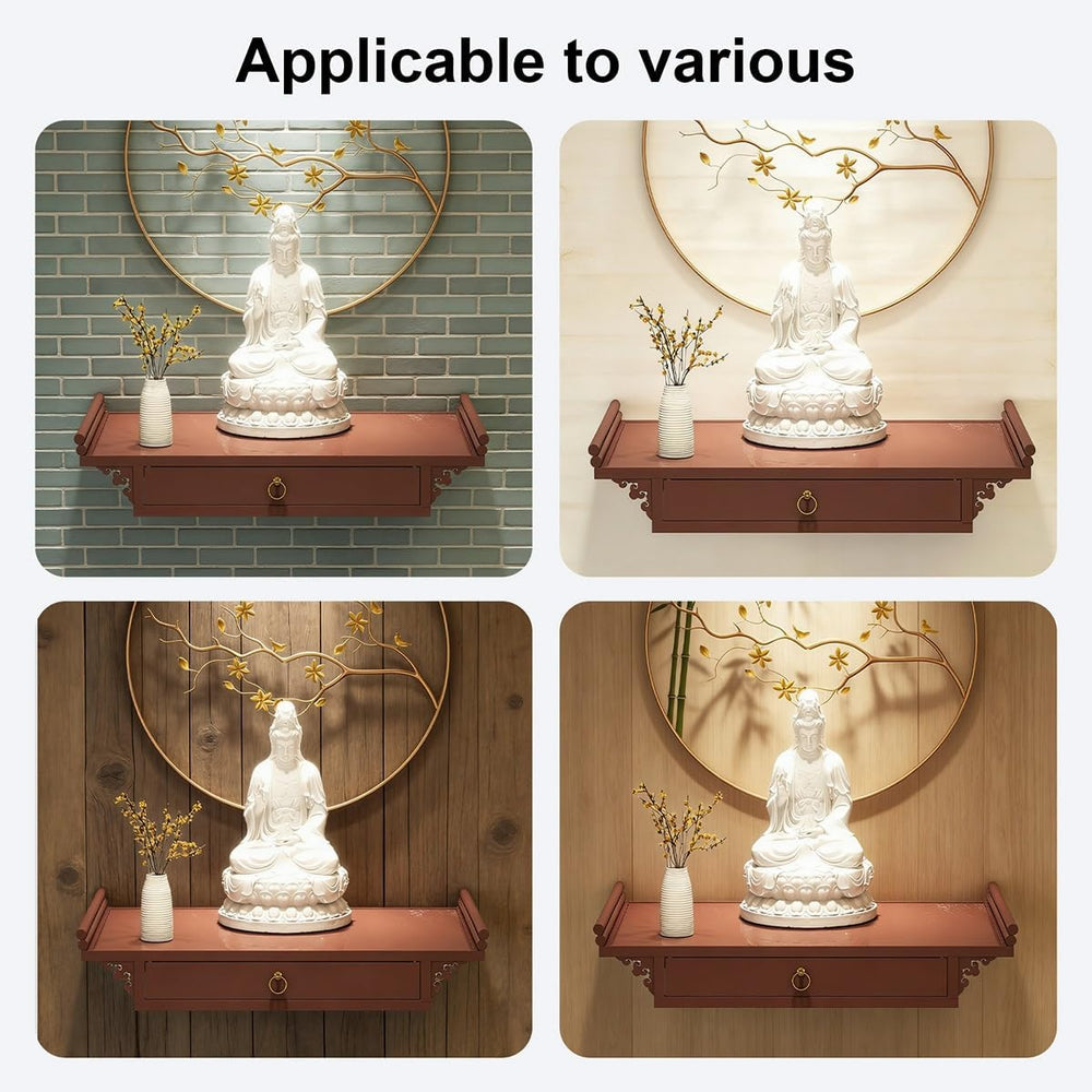 Wall-Mounted Shrine Altar, Prayer Meditation Table with Retractable Pull Plat...