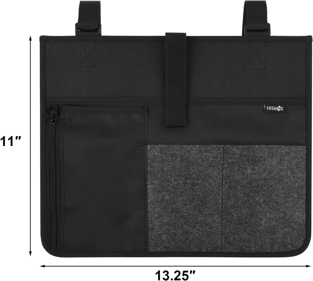 Cosmos Armrest Chair Side Organizer Bedside Caddy Organizer Bed Buk Storage Bag Armchair Wheelchair Hanging Side Pocket Bag for Ipad, Tablet, Cellphone, Remote Control, Magazines, Books & Water Bottle