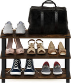 Furinno Turn-S-Tube 3-Tier Shoe Rack, Amber Pine/Black