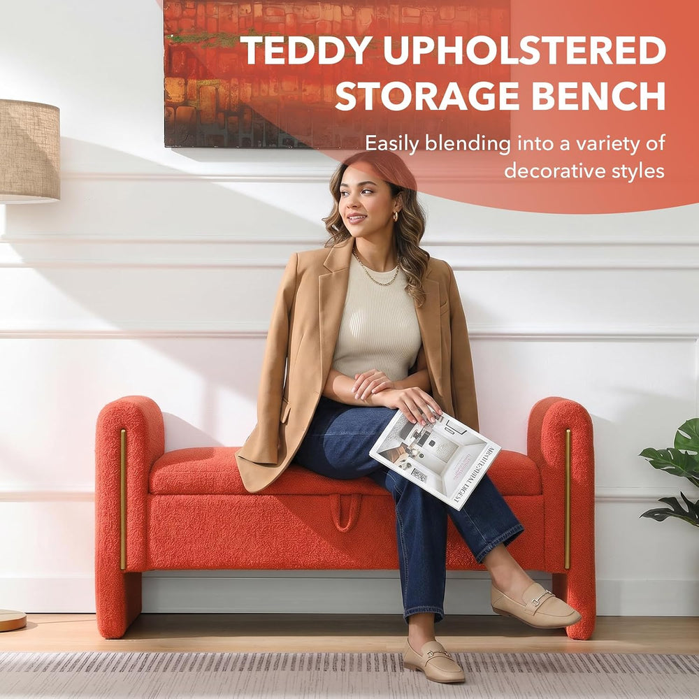 NIOIIKIT 52" Storage Ottoman Bench, Teddy Upholstered Storage Bench with...