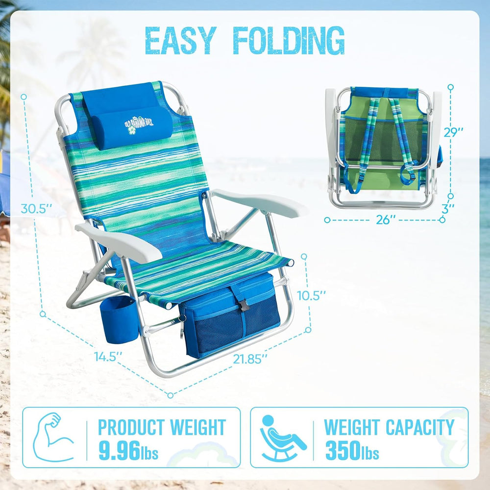 Old Bahama Bay Beach Chairs for Adults, 7-Position Classic Lay Flat Beach Cha...