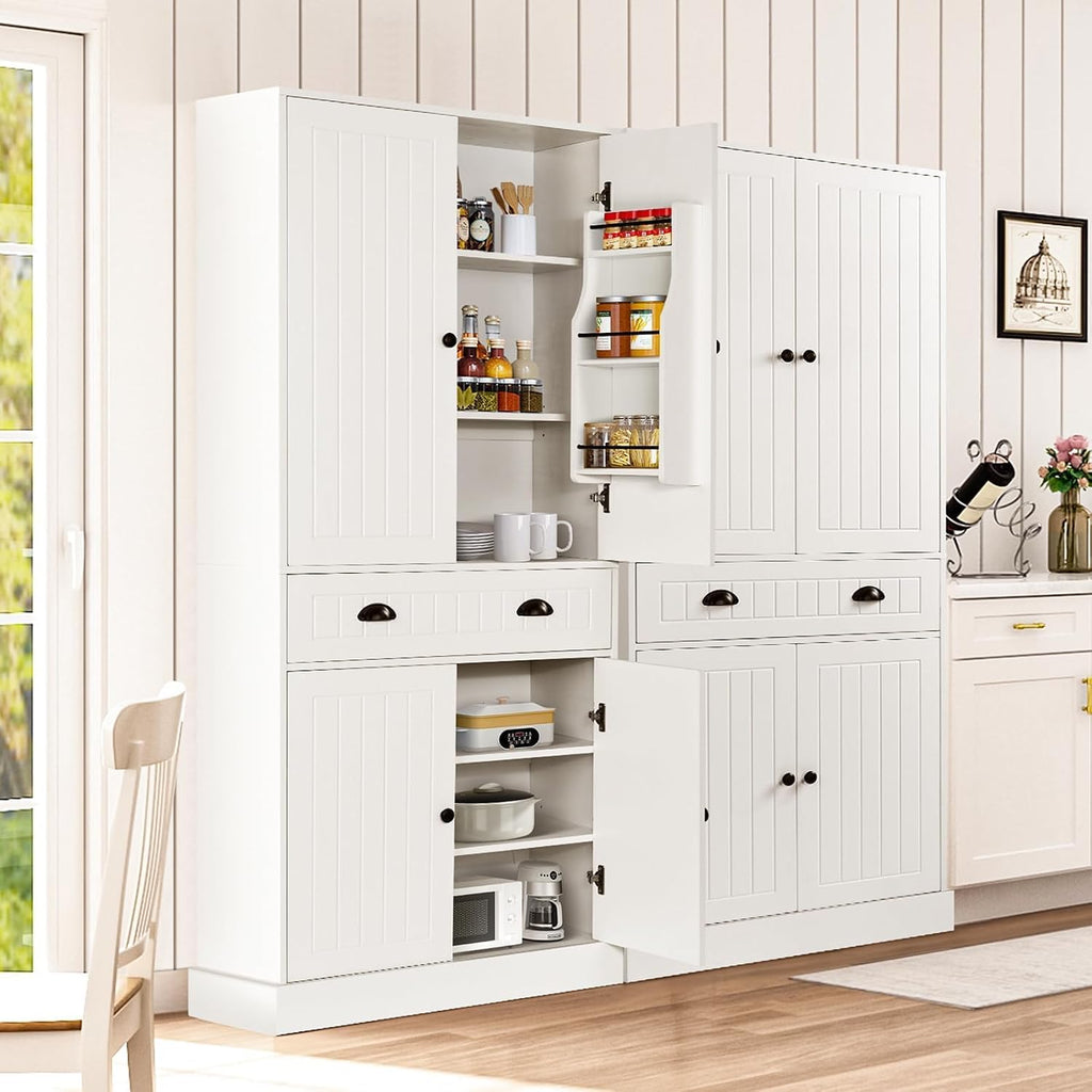 72" Pantry Cabinet, Tall Kitchen Pantry Cabinet with Adjustable Shelves & 6 Door Shelves, Kitchen Storage Cabinets with Drawer, 2 Cabinets, Cupboard for Living, Dining Room, Bathroom, White