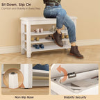 Shoe Rack Bench Seat Rubberwood 3-Tier Wooden Storage Bench 550lbs Compact Mid-Century Modern Design for Entryway, Hallway, Closet, Front Door Entrance, Foyer