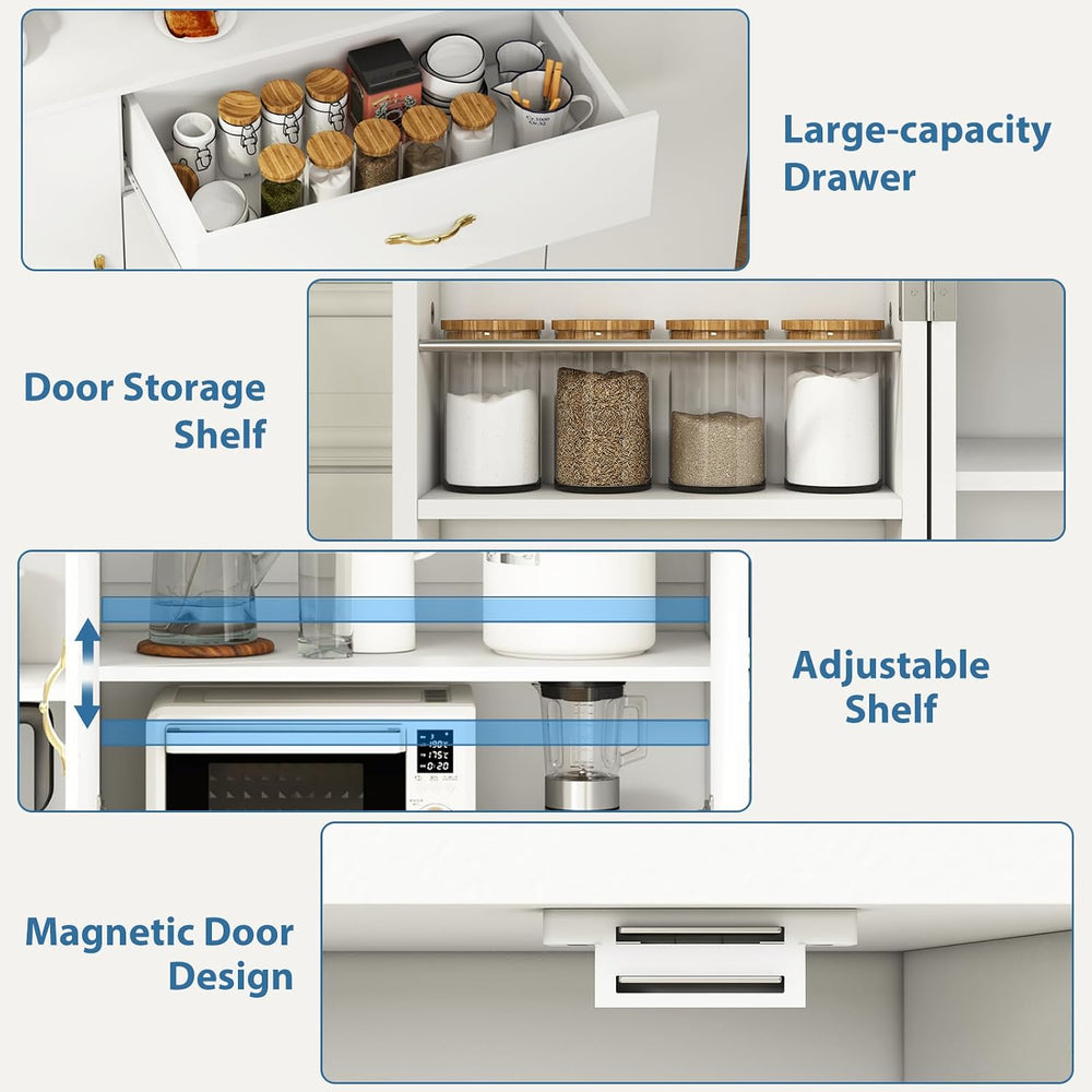 55" Kitchen Pantry Cabinet, Large Storage Cupboard with Doors and Shelve...