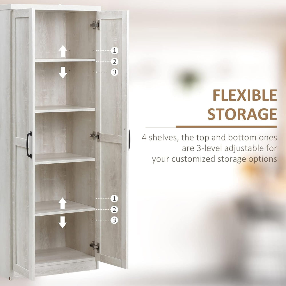 63" Kitchen Pantry, Freestanding Storage Cabinet with 5-Tier Shelving an...