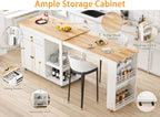 JassmiPkwy 78'' Rolling Kitchen Island with Extendable Dining Table for 4, Kitchen Islands on Wheels w/Pull Out Table, Drawer, 2-Tier Storage Shelf, Hooks, White