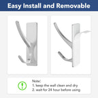 Self-Adhesive Coat Hooks for Hanging - Heavy Duty Stainless Double Wall Hook for Towel, Backpack, Hat, Sturdy Metal Hanger for Bathroom, Bedroom, Door, Wall Mounted, 10-Pack, Silver