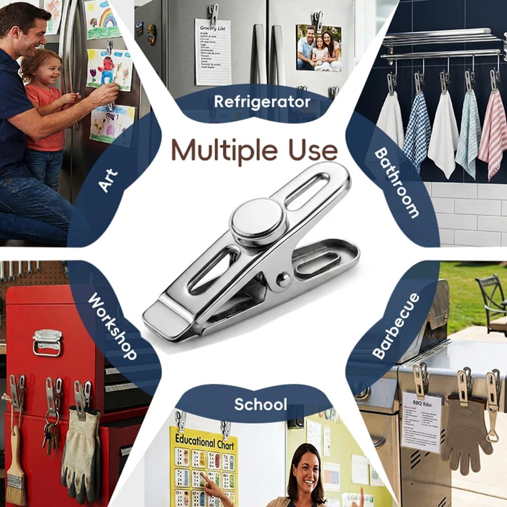 Magnetic Chip Bag Clips for Fridge, 12 Pack Heavy Duty Fridge Magnet with Strong Neodymium, Food Storage & Office Photo Calendar Holders