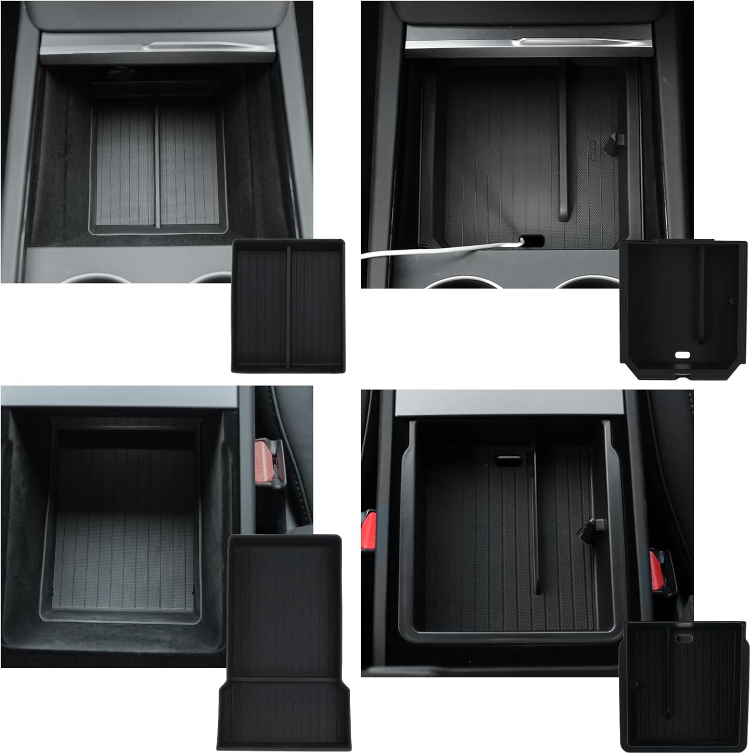 Center Console Organizer Control Lower Bottom Storage Box 4PC Compatible with 2024 2025 Tesla Model 3 Highland