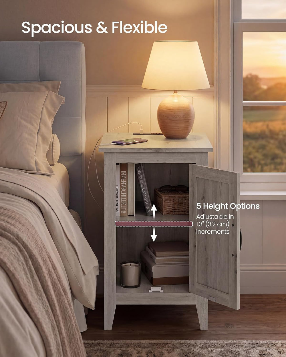 VASAGLE LIRY Collection - End Table with Charging Station, Side Table with St...