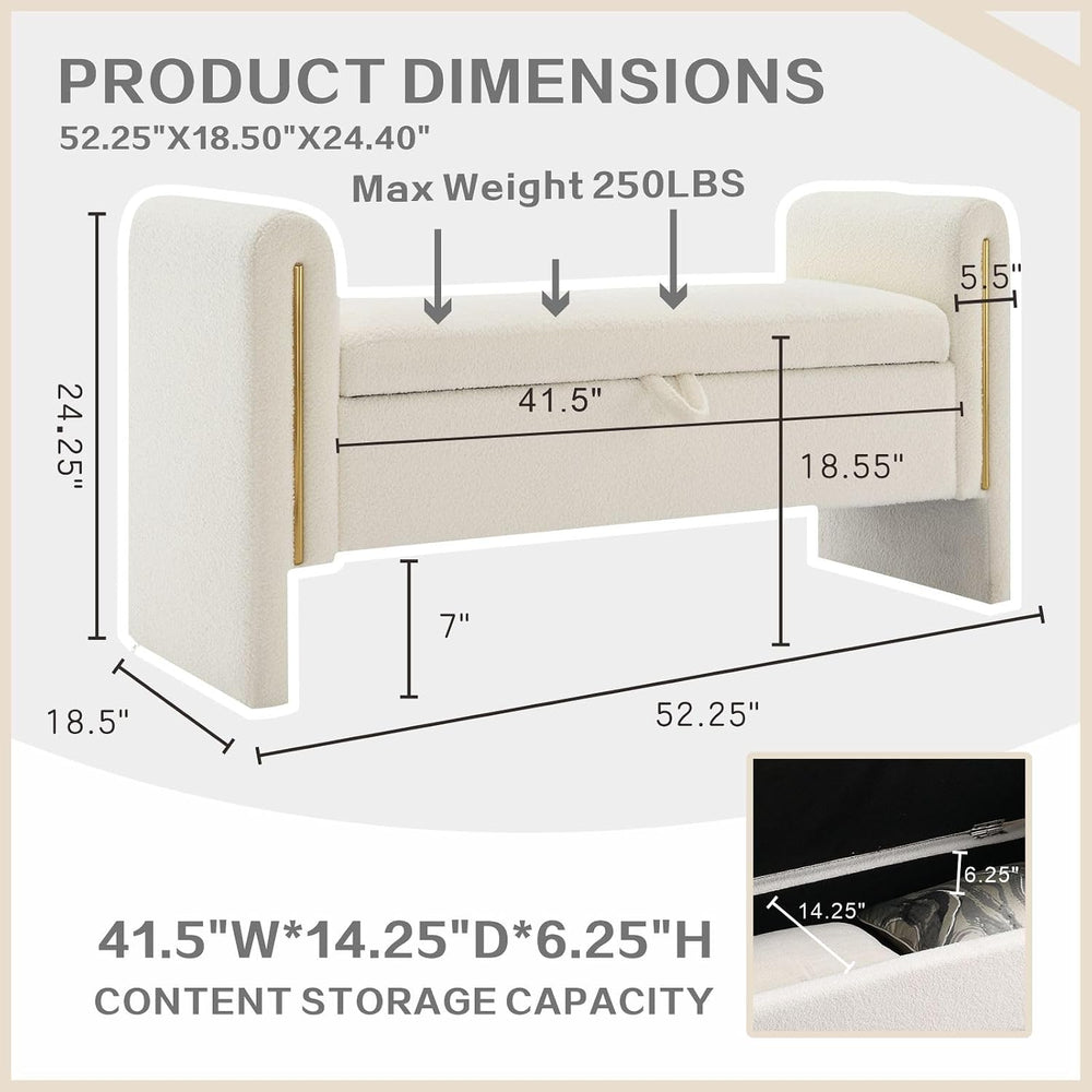 Modern 52" Storage Ottoman Bench, Upholstered End of Bed Storage Bench w...
