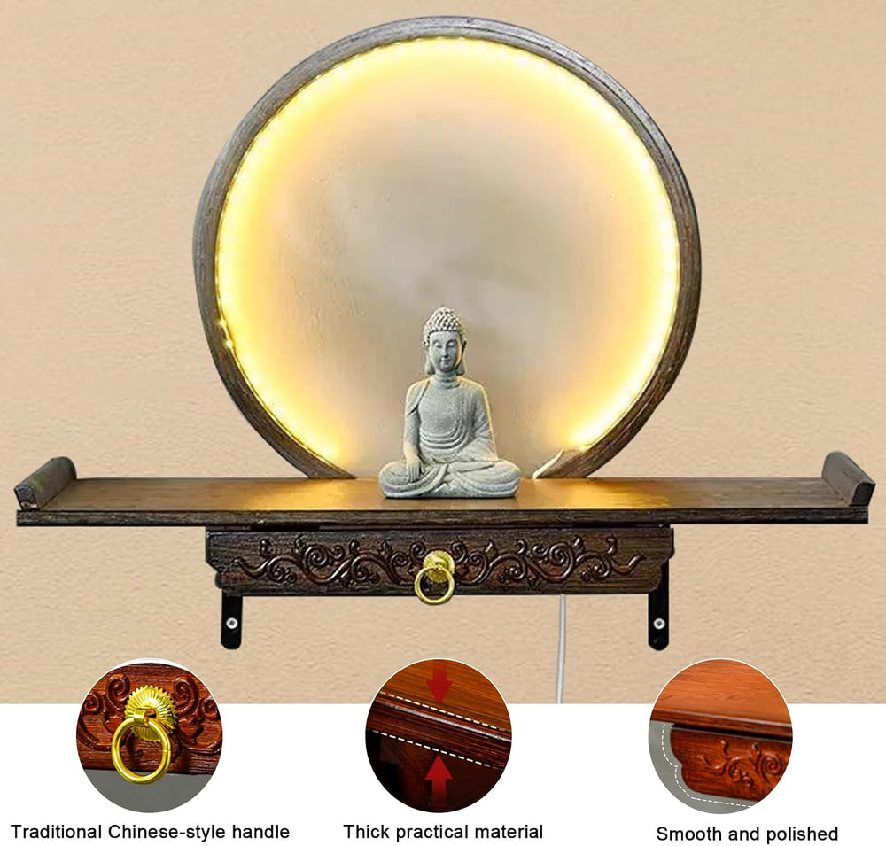 Wall-Mounted Buddha Statue Stand with LED, Small Buddhist Shrine Altar Table,...