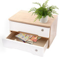 2-Tier Desktop Storage Box with Lockable Drawer, Wooden Desk Organizer for Office Supplies, Flat File Cabinet, Minimalist Design for Home & Office Use(Original Wood+White)