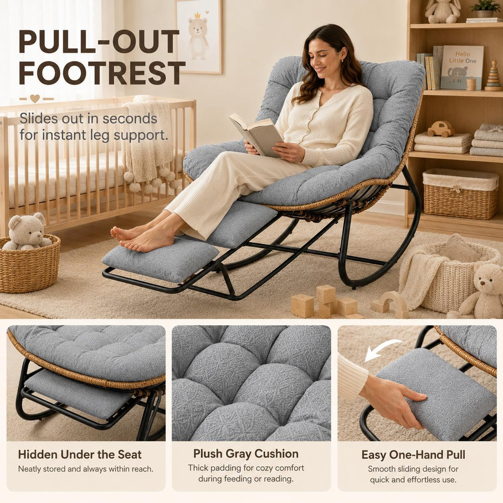 Oversized Rocking Chair with Zero-Gravity Foot Rest & Ottoman, Comfy Loun...