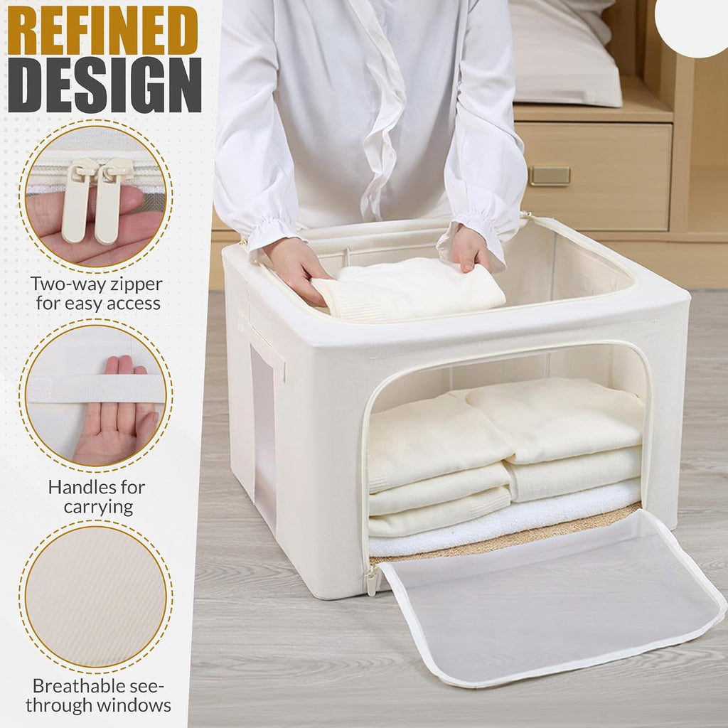 66L Large Cashmere Sweater Storage Bag with Steel Frame | Natural Red Cedar Protection | Foldable Closet Organizer with Oxford Fabric, Mesh Windows | Premium Garment Box for Wool, Winter Coat, Clothes