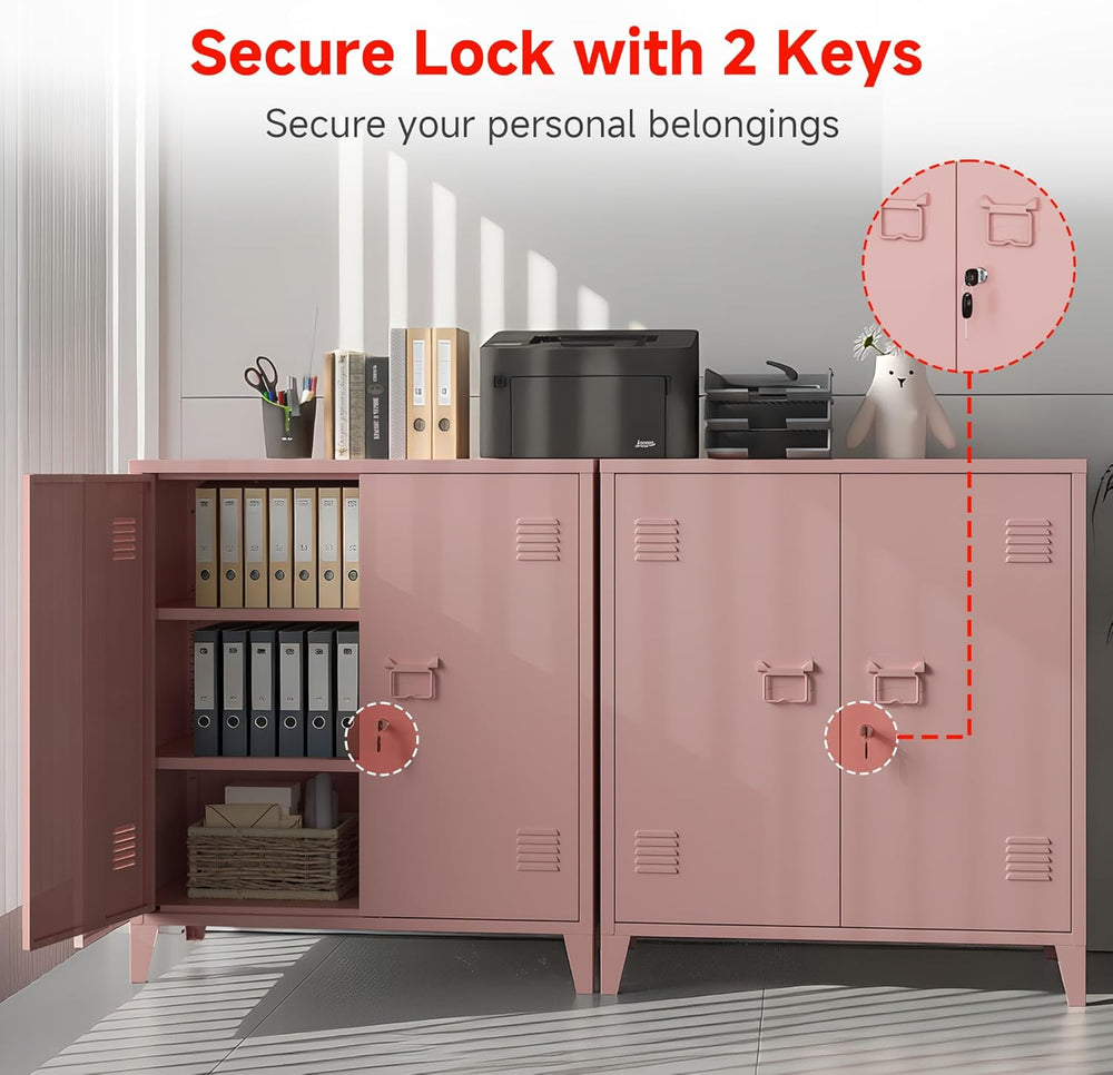 Locking Storage Cabinet Garage Metal Storage Cabinet with 2 Adjustable Shelve...