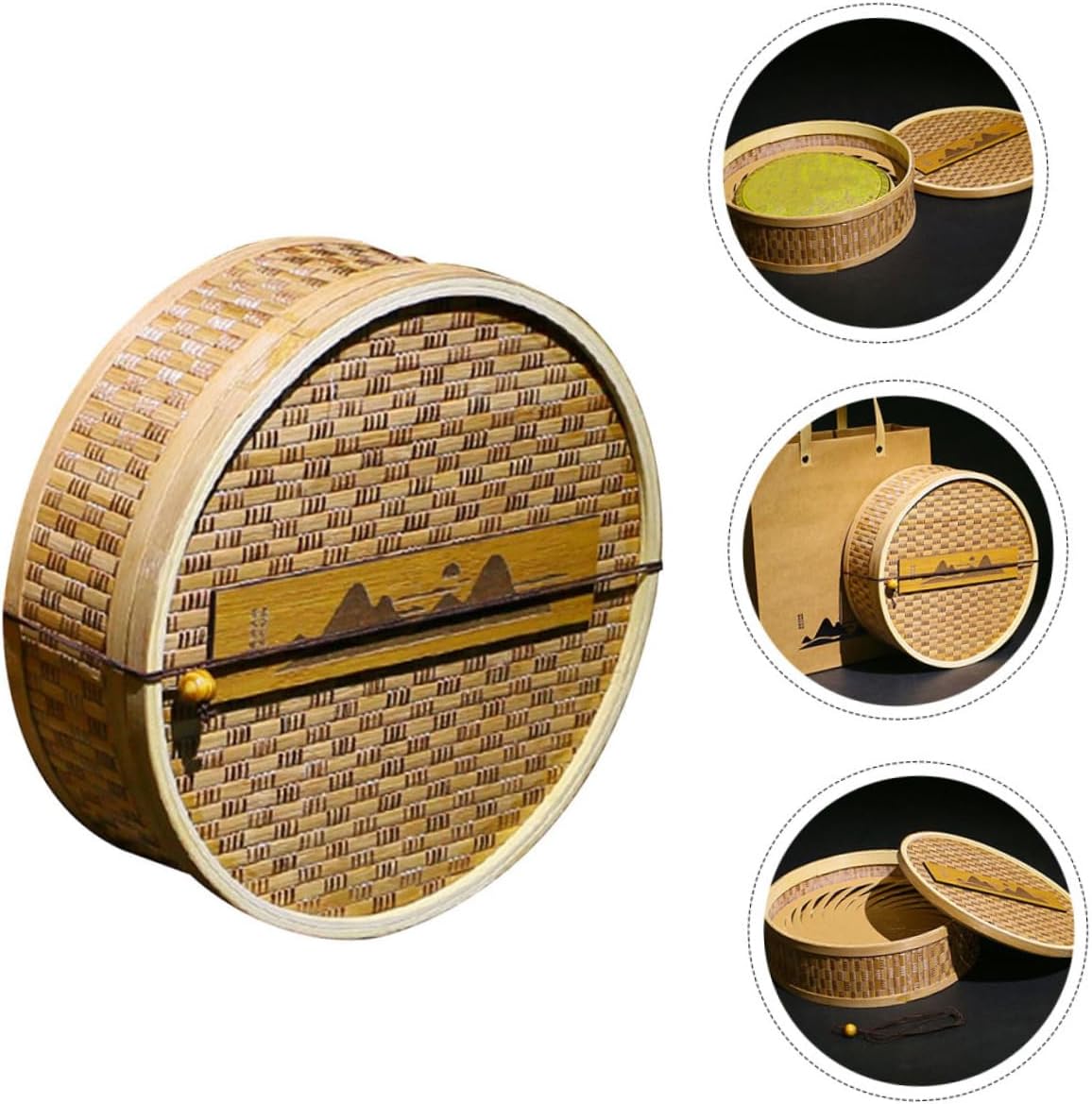 IMIKEYA Bamboo Tea Box Woven Design Tea Cake Storage Container for Home and Office Organization