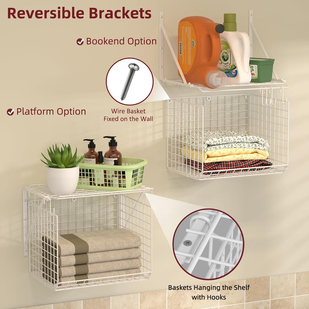 2 Pack Laundry Room Shelves Wall Mounted with Wire Baskets, Over the Washer a...