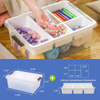 17 QT Plastic Storage Box with Removable Tray Craft Organizers and Storage Clear Storage Container for Organizing Bead, Tool, Sewing, Playdoh (White, 1Pack-17QT)