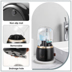 EXIN DECHEN Toothbrush Holders with Cover for Bathrooms, 360° Rotating 7-Slot Draining Water for Placing Kids Electric Toothbrushes,Toothpaste,Razors,Bathroom Counter Dresser Vanity Organizer(Black)