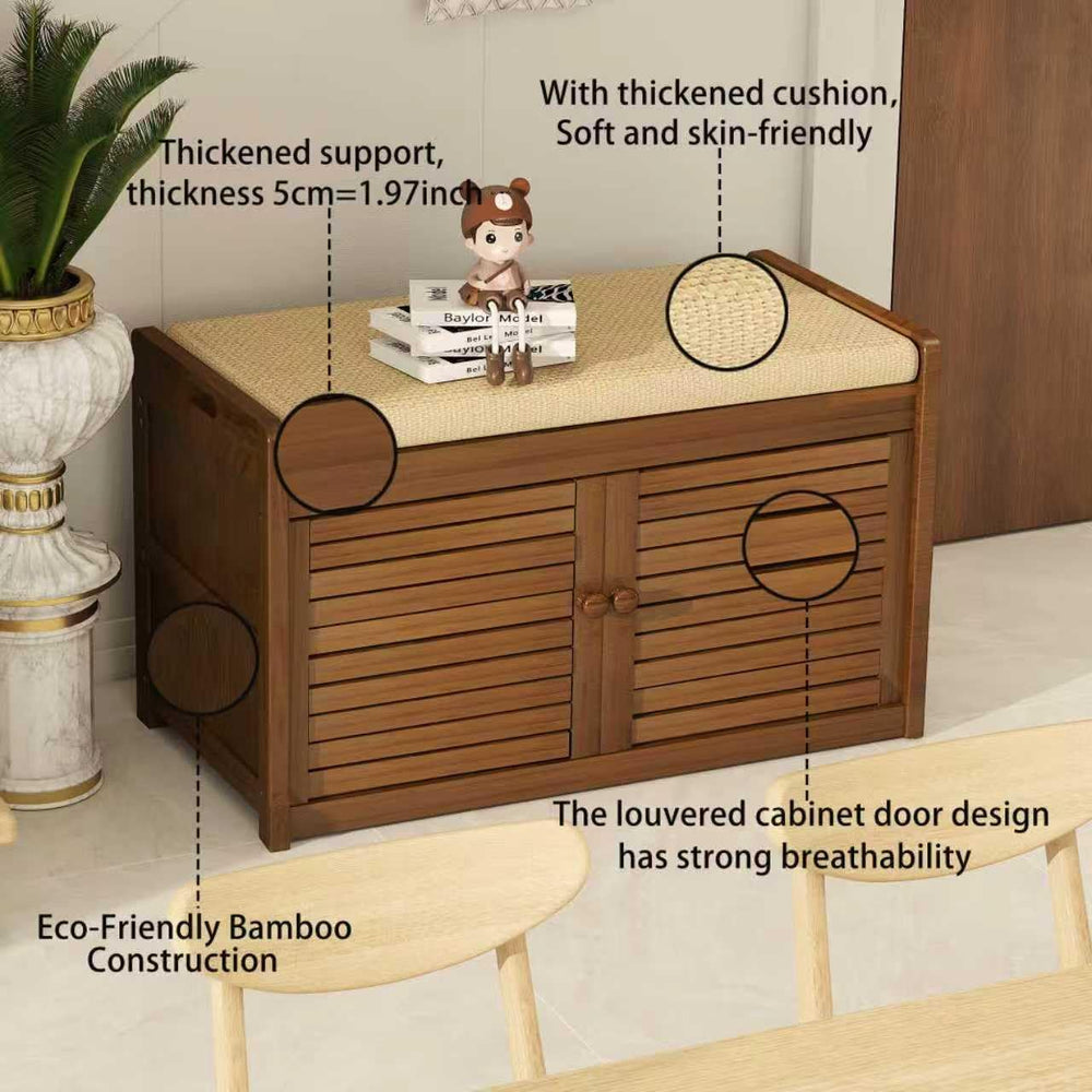 Wilk Shoe Storage Bench, 2-Tier Shoe Cabinet with Padded Seat Cushion, Bamboo...