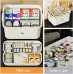 Plastic Medicine Storage Organizer & First Aid Box, Medicine Box with Handles, Multipurpose Medical Supply Organizer with Removable Tray for Home, Office & Travel（large）