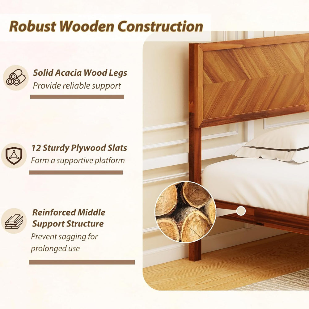 GOFLAME Queen Size Wood Bed Frame, Mid-Century Modern Platform Bed with Headb...
