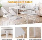 IDEALHOUSE 4 Feet Folding Table, Protable Foldable Card Table, Gray | Metal Legs Support, Upholstered PU Leather Tabletop, Heavy Duty, No Assembly Required, Perfet for Indoor and Outdoor