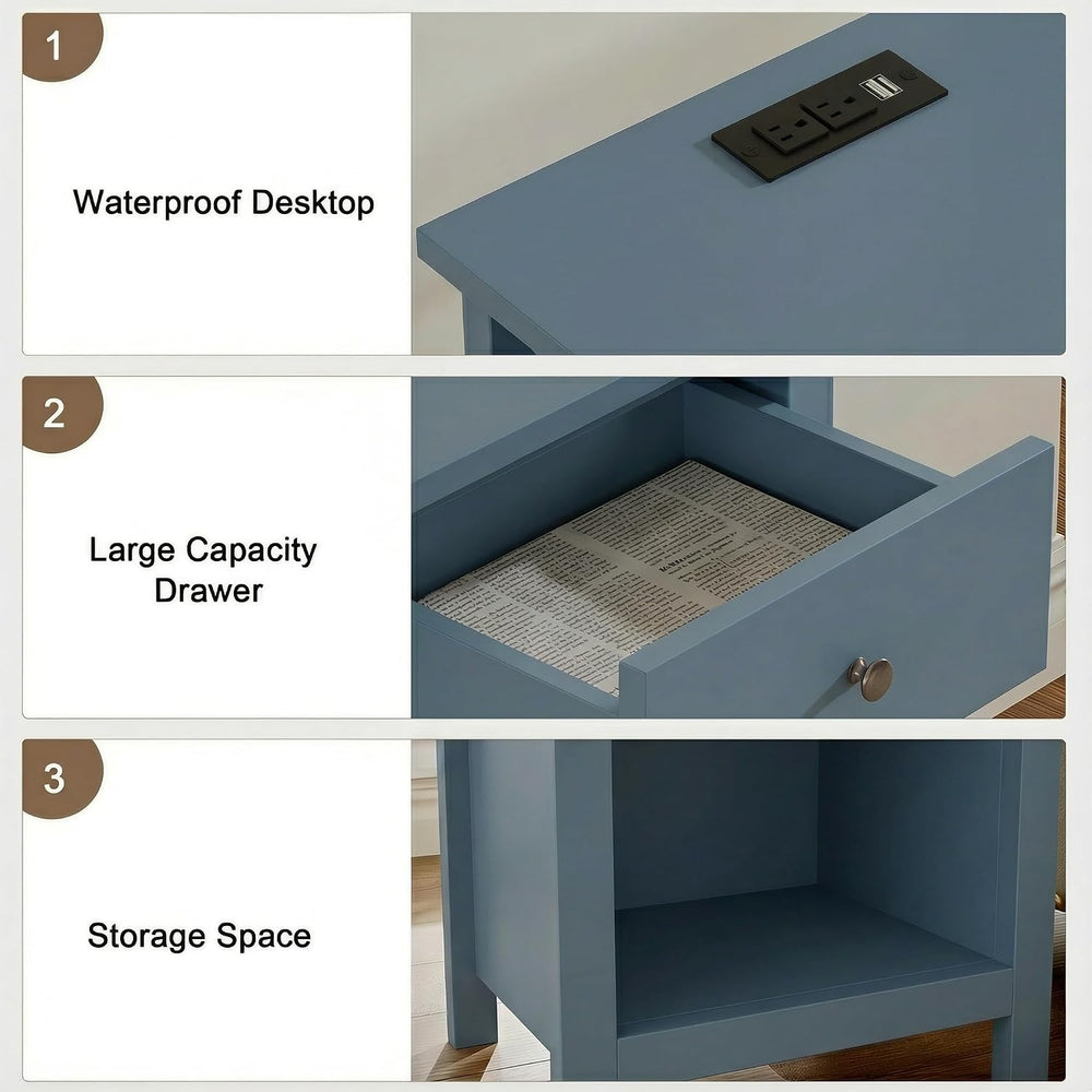 ChooChoo Farmhouse Nightstand with Charging Station Set of 2 | Wooden Top Bed...