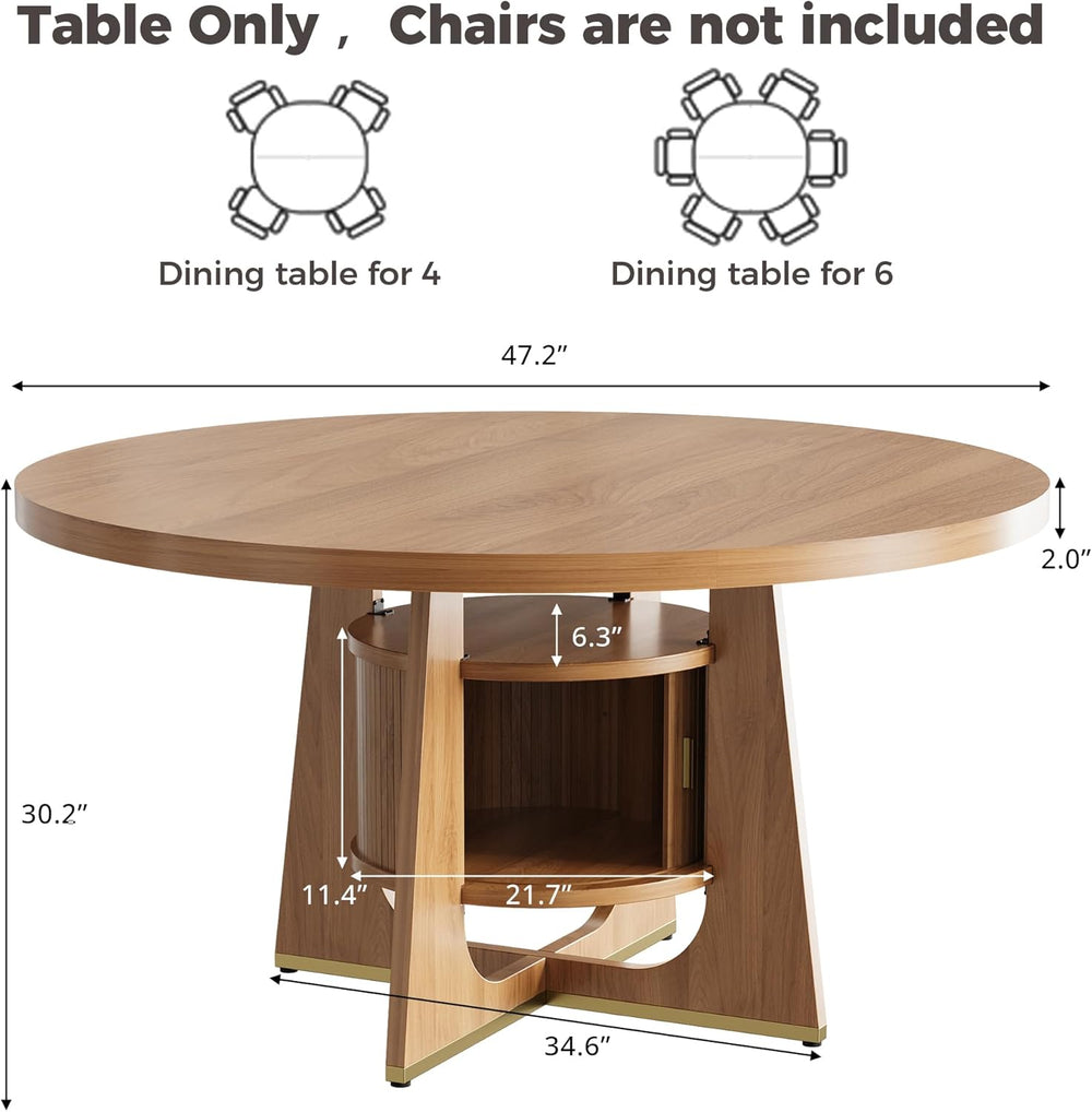 IRONCK 47 Inch Round Dining Table for 4-6 People with Built-in Storage Cabine...